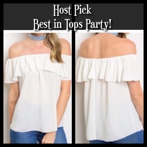 VIA VAI Romantic ivory chiffon off shoulder top - Picture 2 of 7